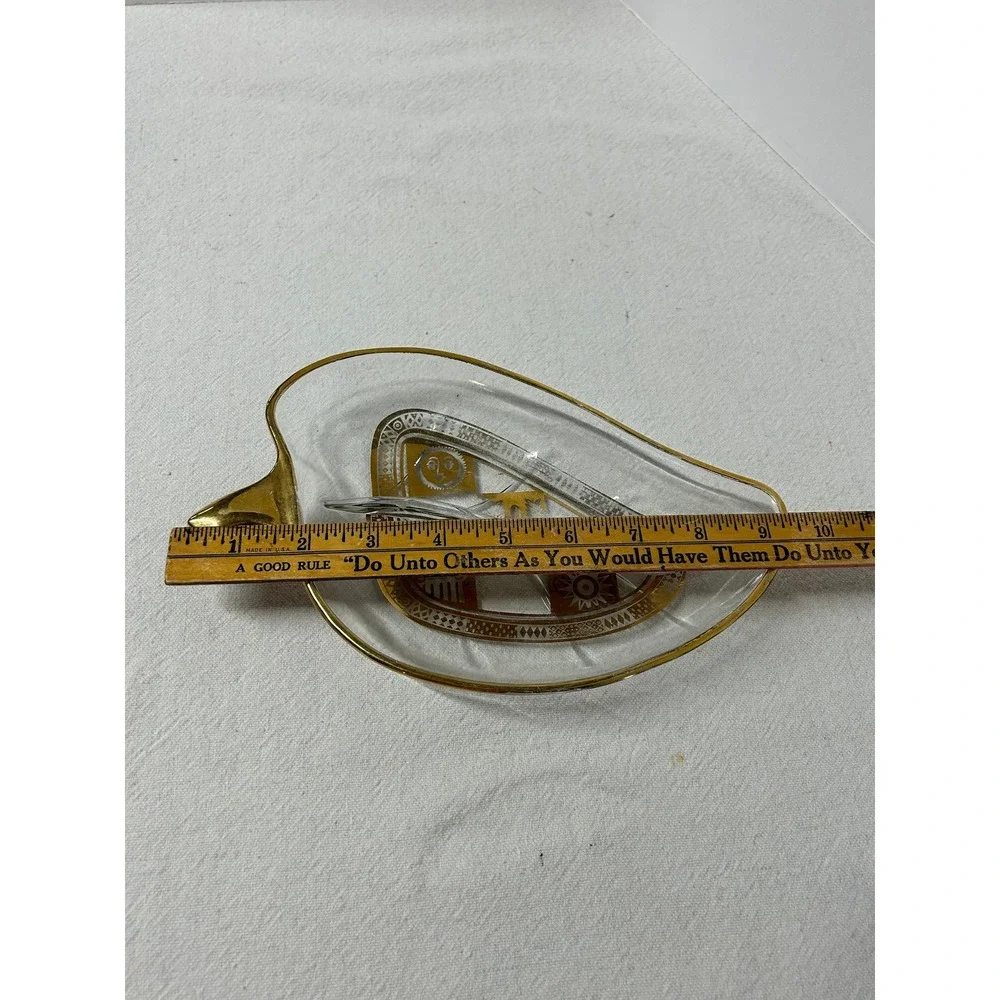 MCM Georges Briard Leaf Shaped, Greek Design, Divided Candy Dish, Gold Gilt Trim